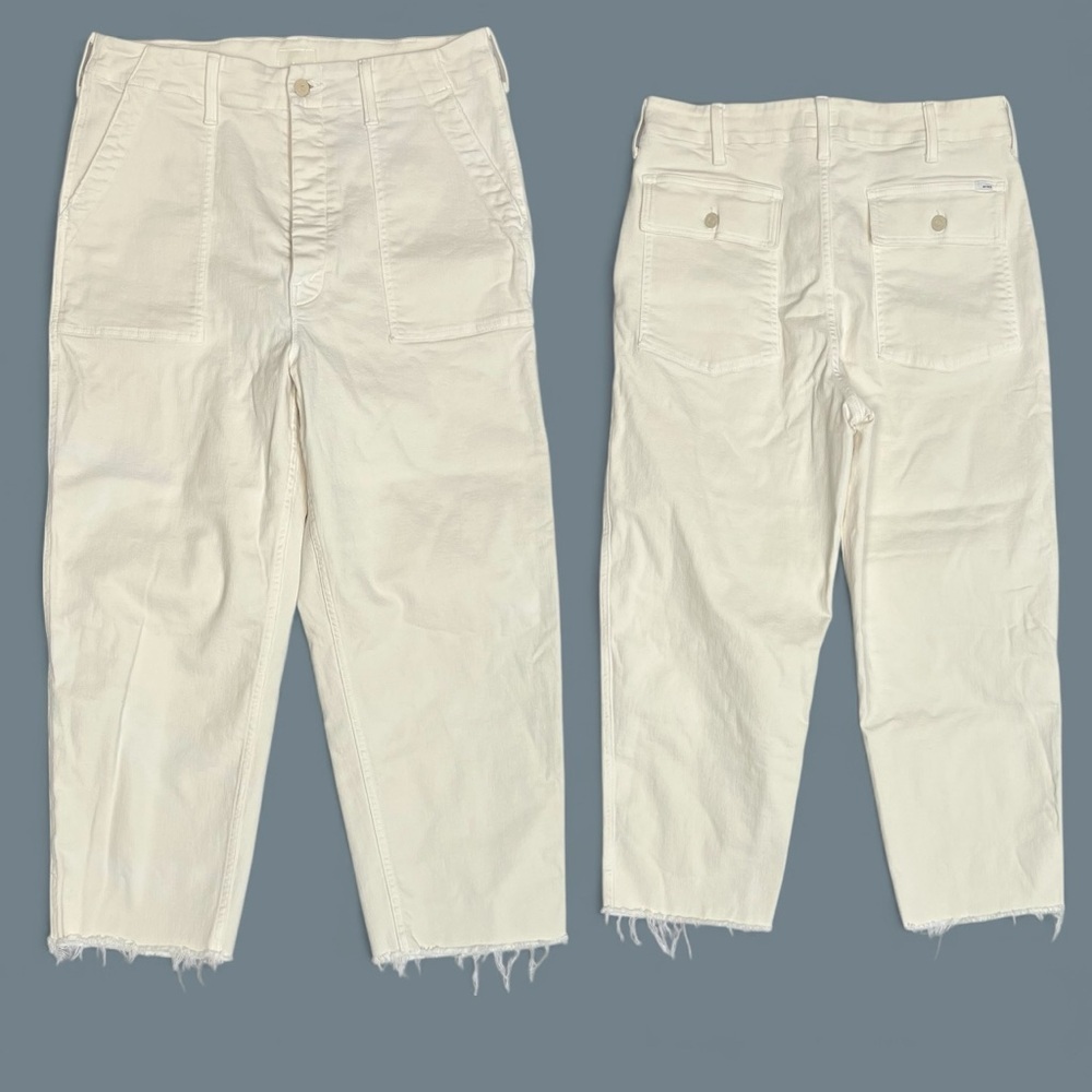 MOTHER Denim Jeans The Patch Pocket Private Ankle Fray Sz 31 Cream Puffs EUC